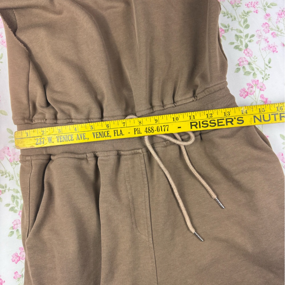Mocha Brown Open Back Lounge Jumpsuit Sleeveless Drawstring Jogger Wide Leg Sm - Picture 7 of 10